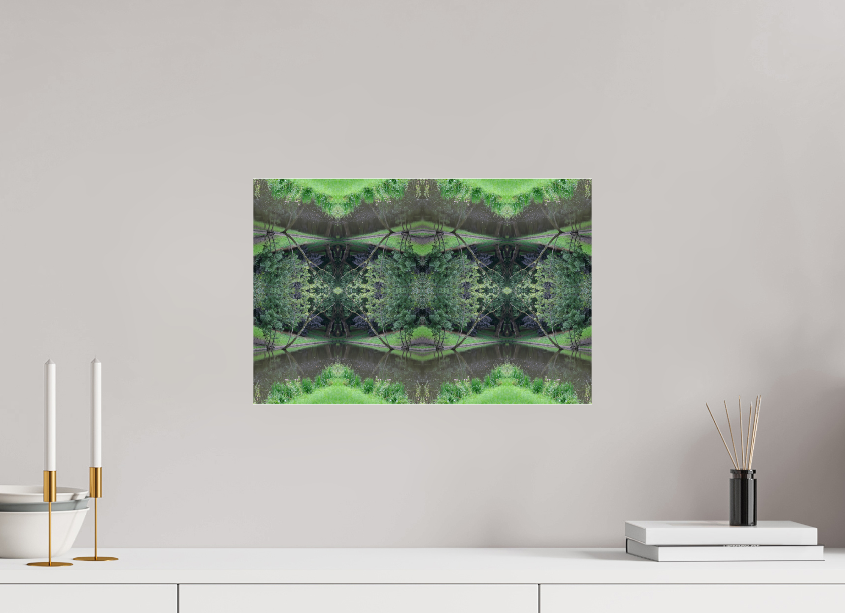 45 x 30 cm, Photo Print Under Acrylic Glass Symmetry in Green