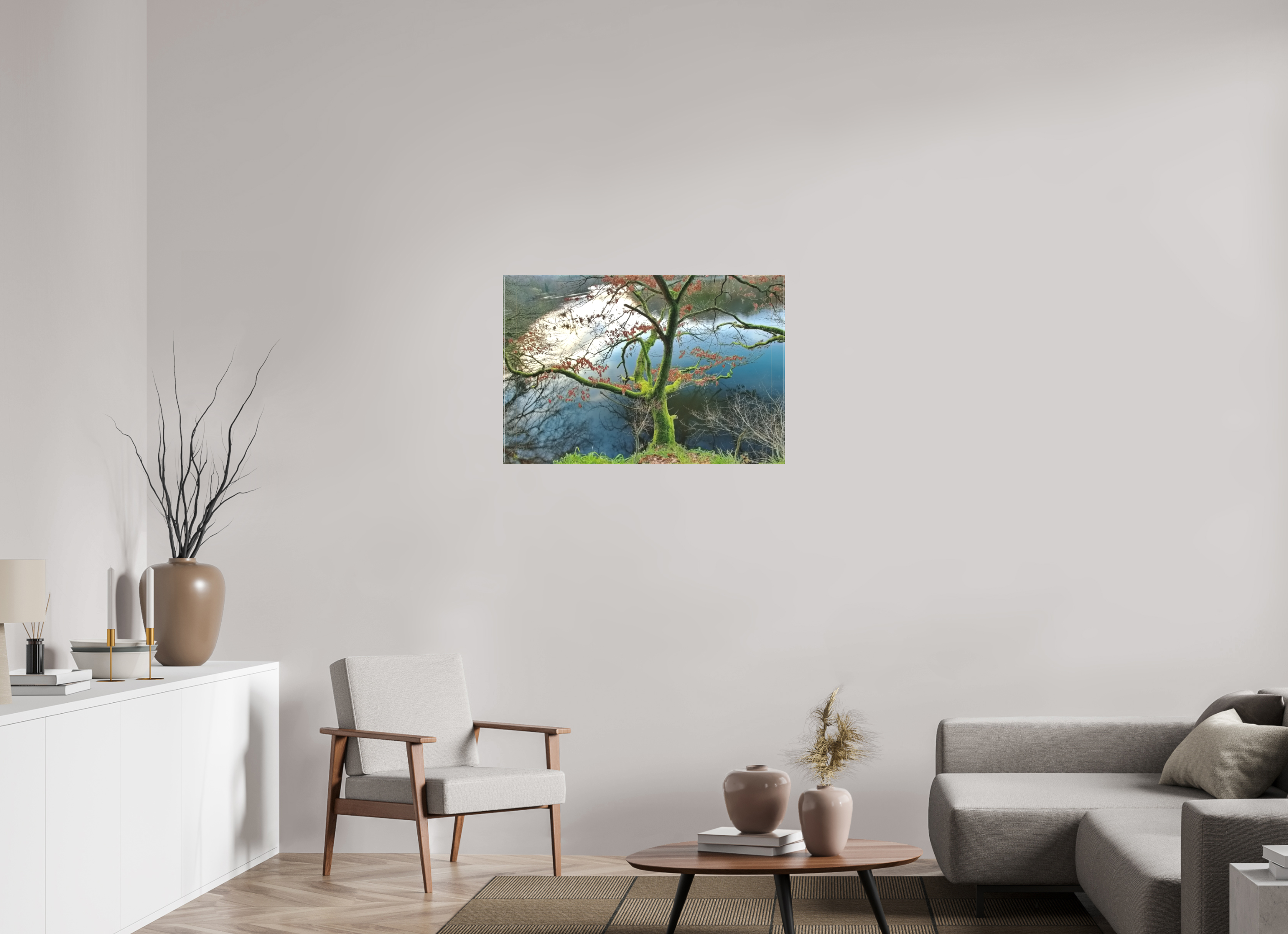 90 x 60 cm, Leinwand matt Moosbedeckter Baum in der Eifel