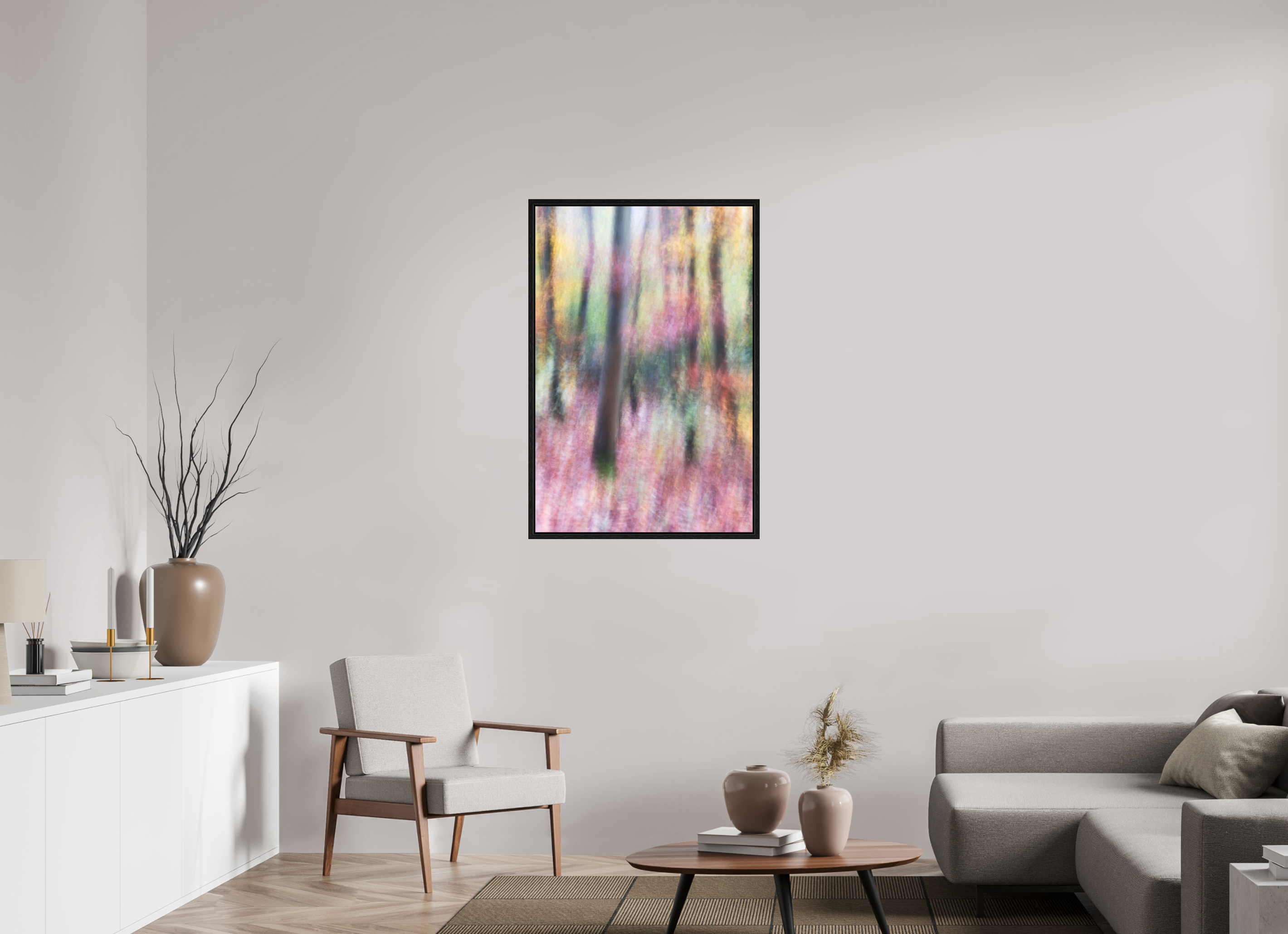 70 x 105 cm, Floater Frame Autumn Forest Impression