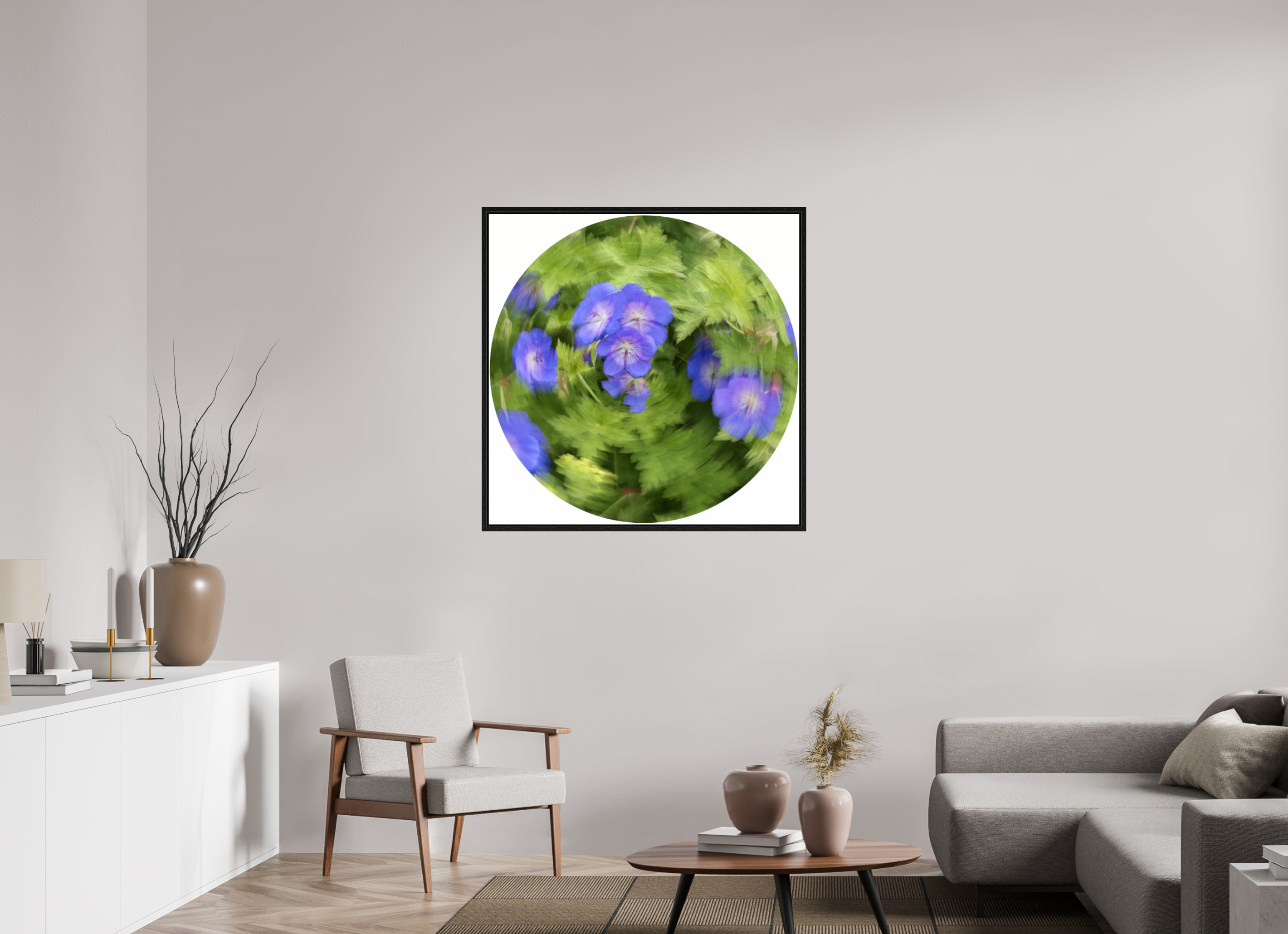 100 x 100 cm, Floater Frame Blühende Dynamik
