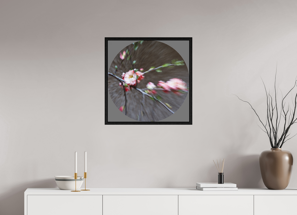 60 x 60 cm, Floater Frame Quittenblüten