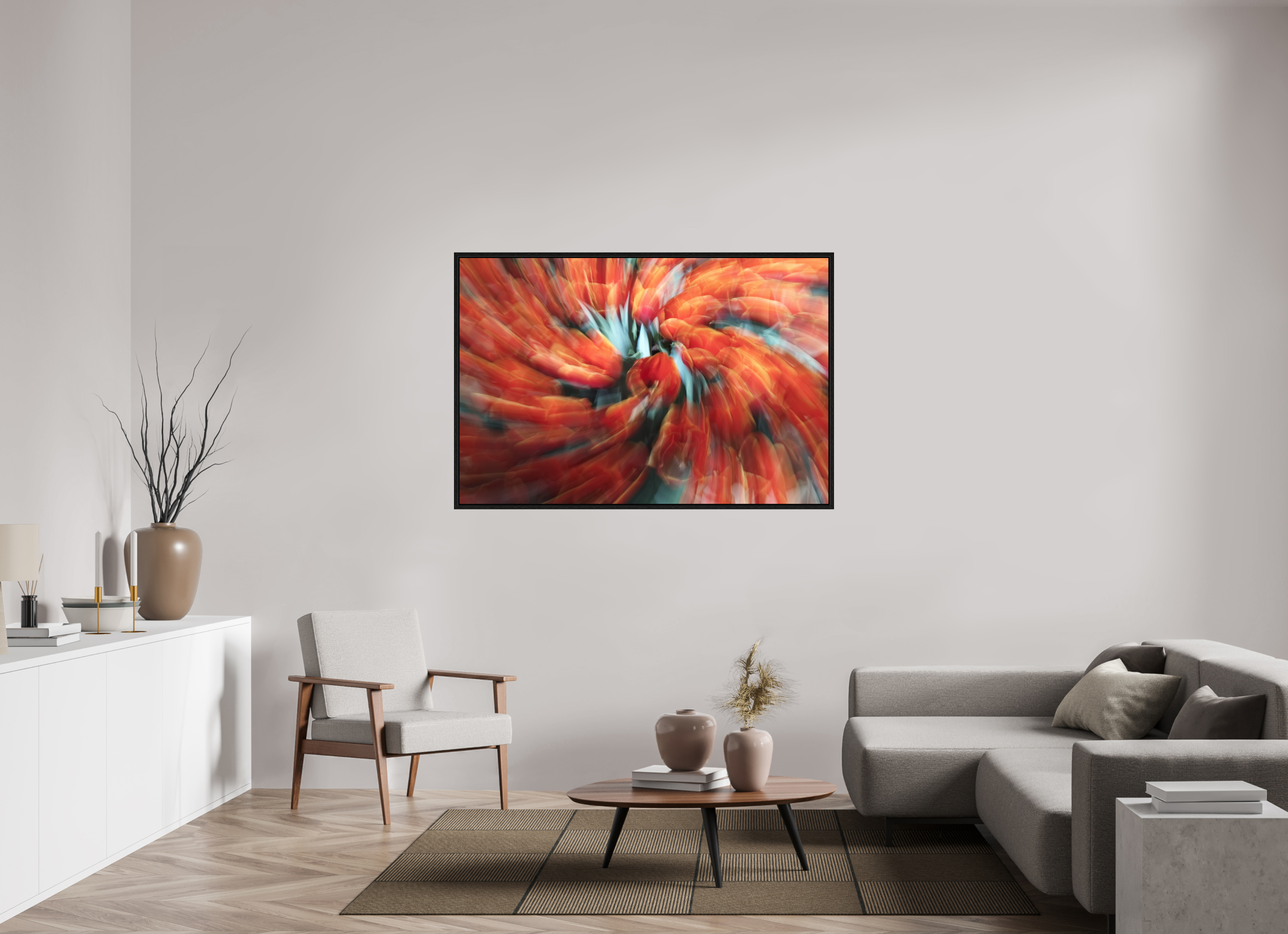 150 x 100 cm, Floater Frame Zwischen Glühen und Stille