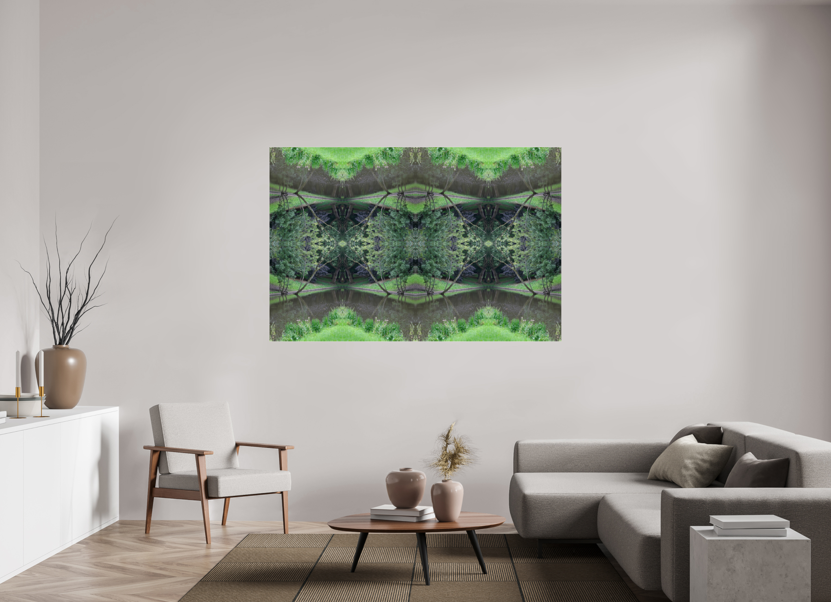 180 x 120 cm, Photo Print Under Acrylic Glass Symmetry in Green
