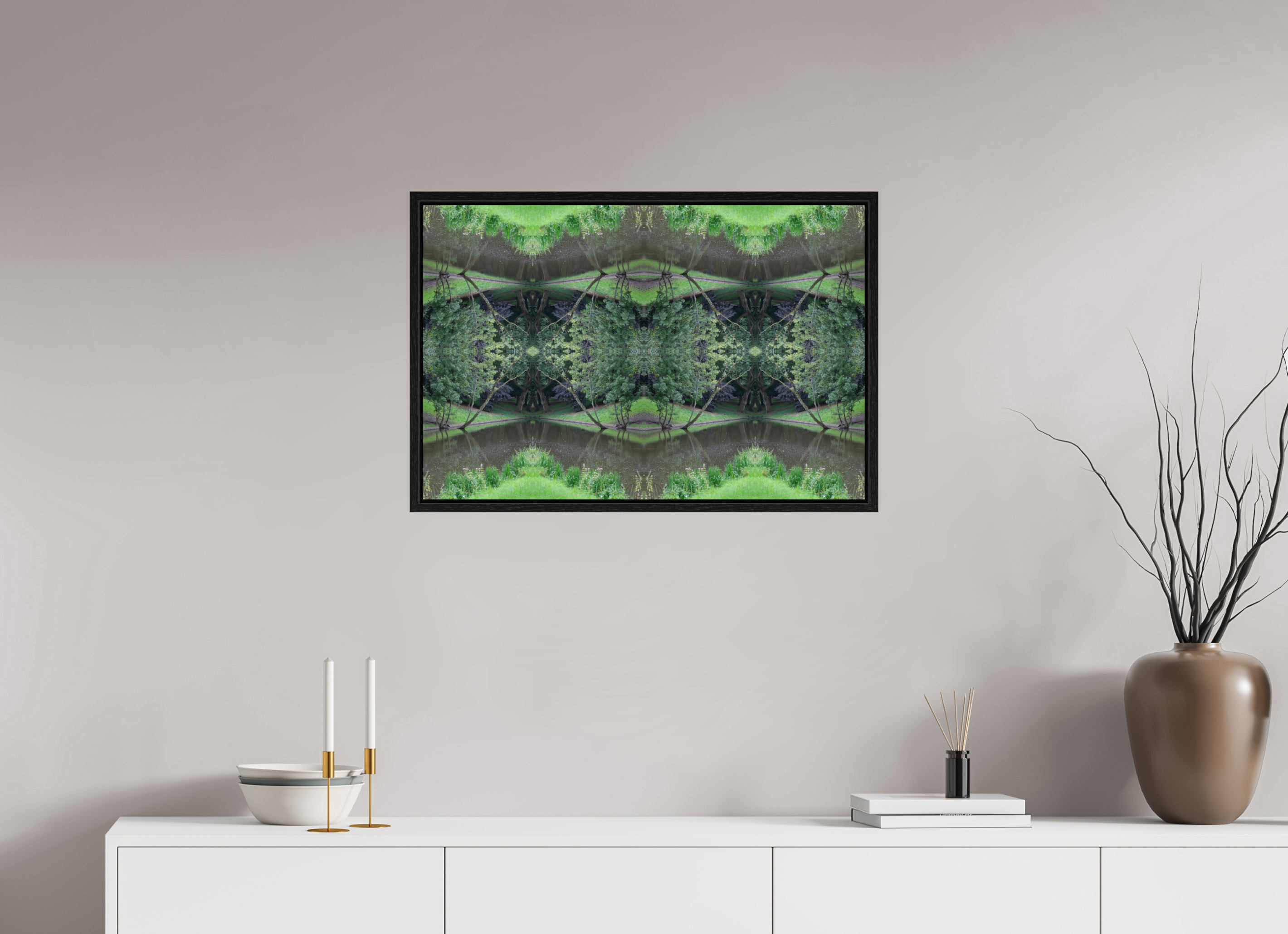 75 x 50 cm, Floater Frame Symmetry in Green