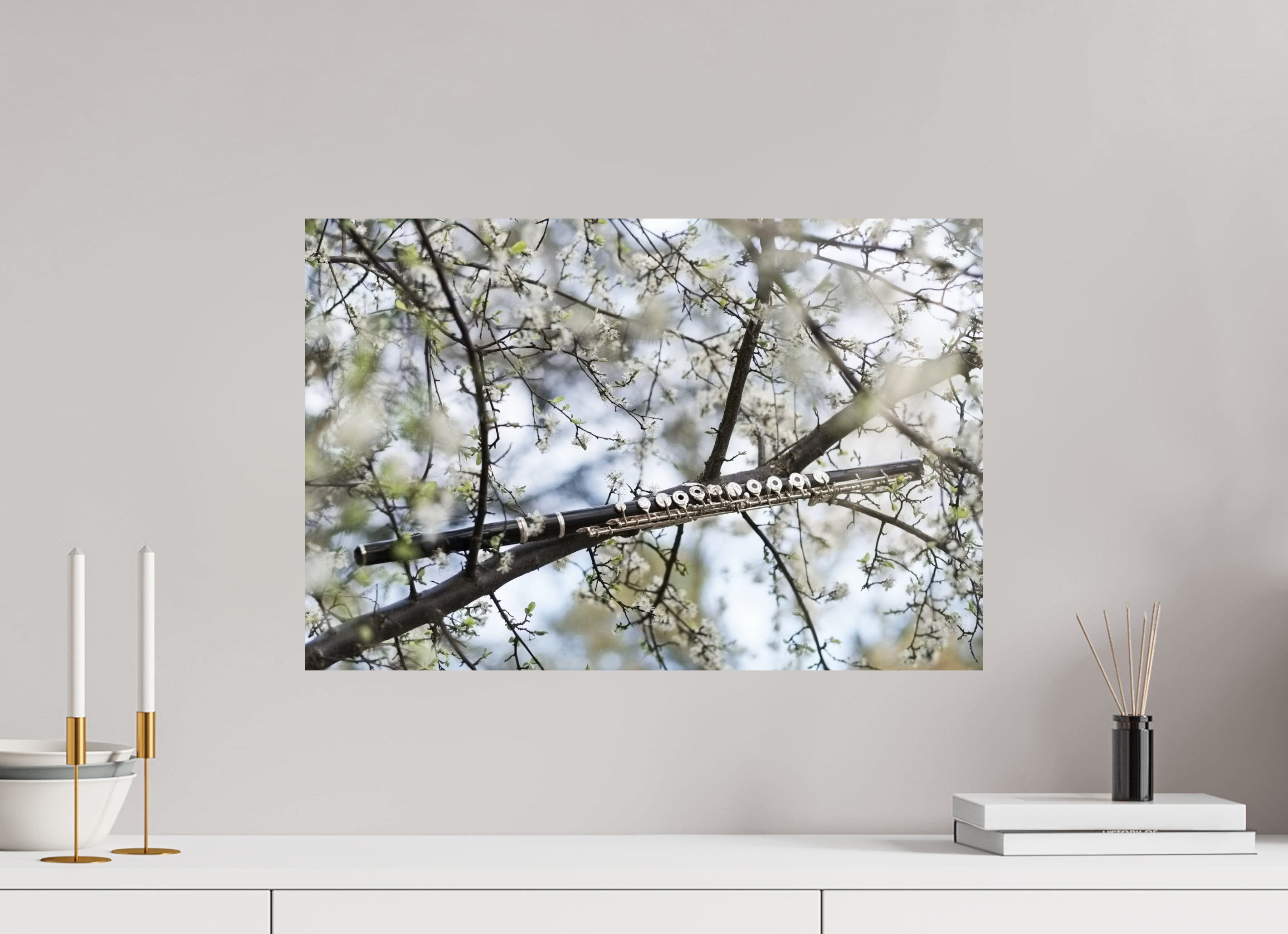 60 x 40 cm, Photo Print On Fuji Crystal DP II Flute with white flowers.