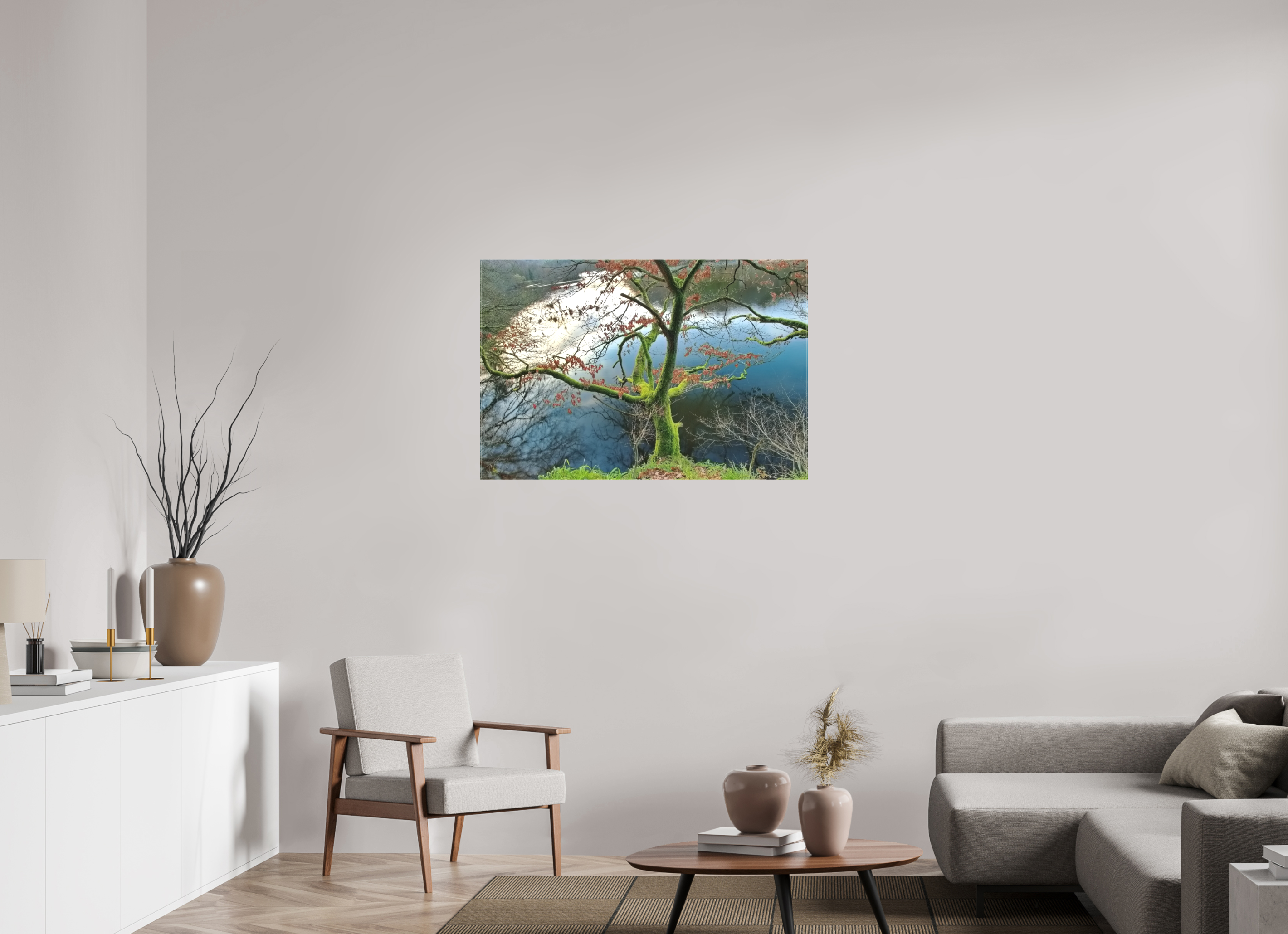 105 x 70 cm, Leinwand matt Moosbedeckter Baum in der Eifel