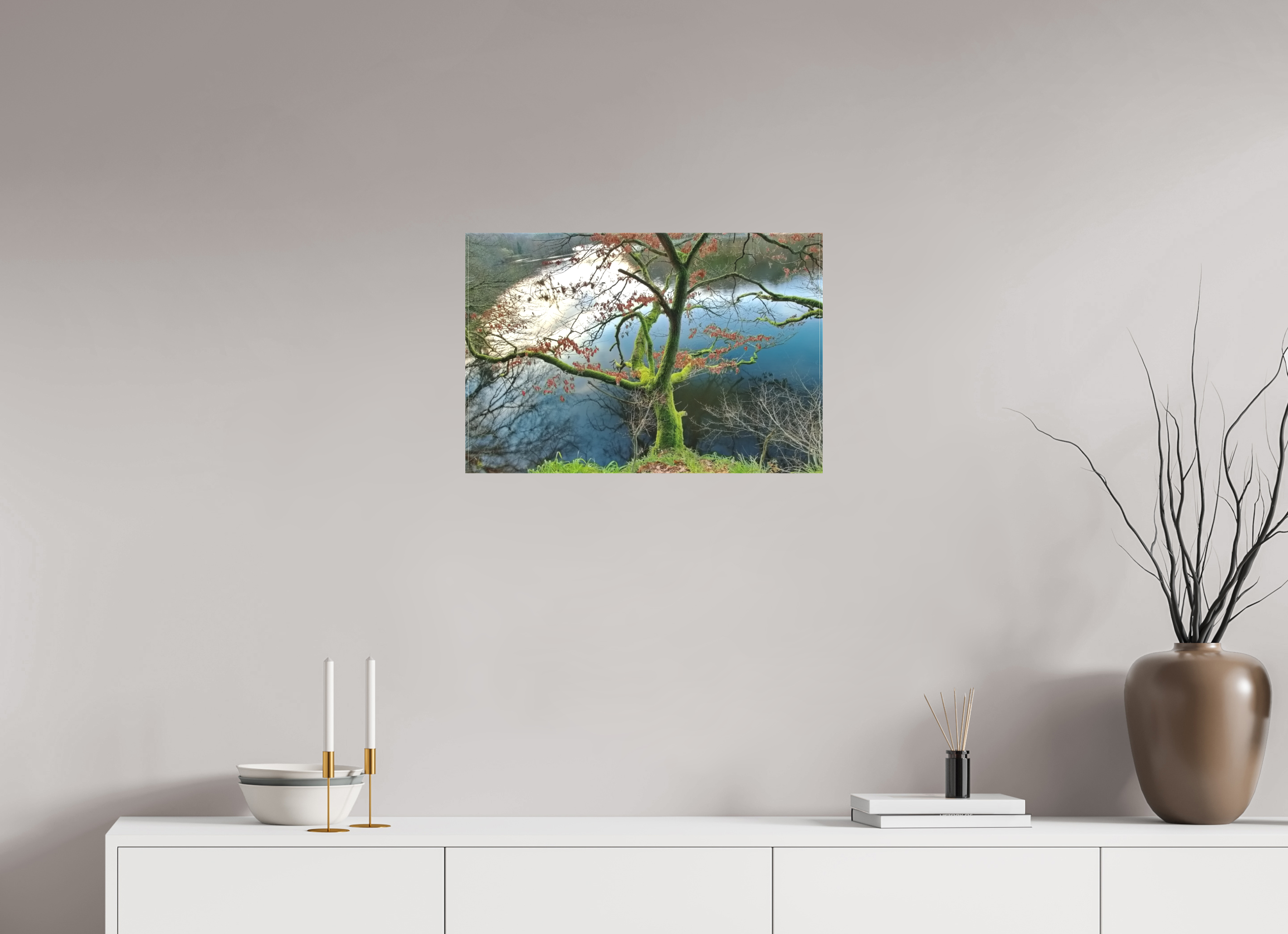 60 x 40 cm, Leinwand matt Moosbedeckter Baum in der Eifel