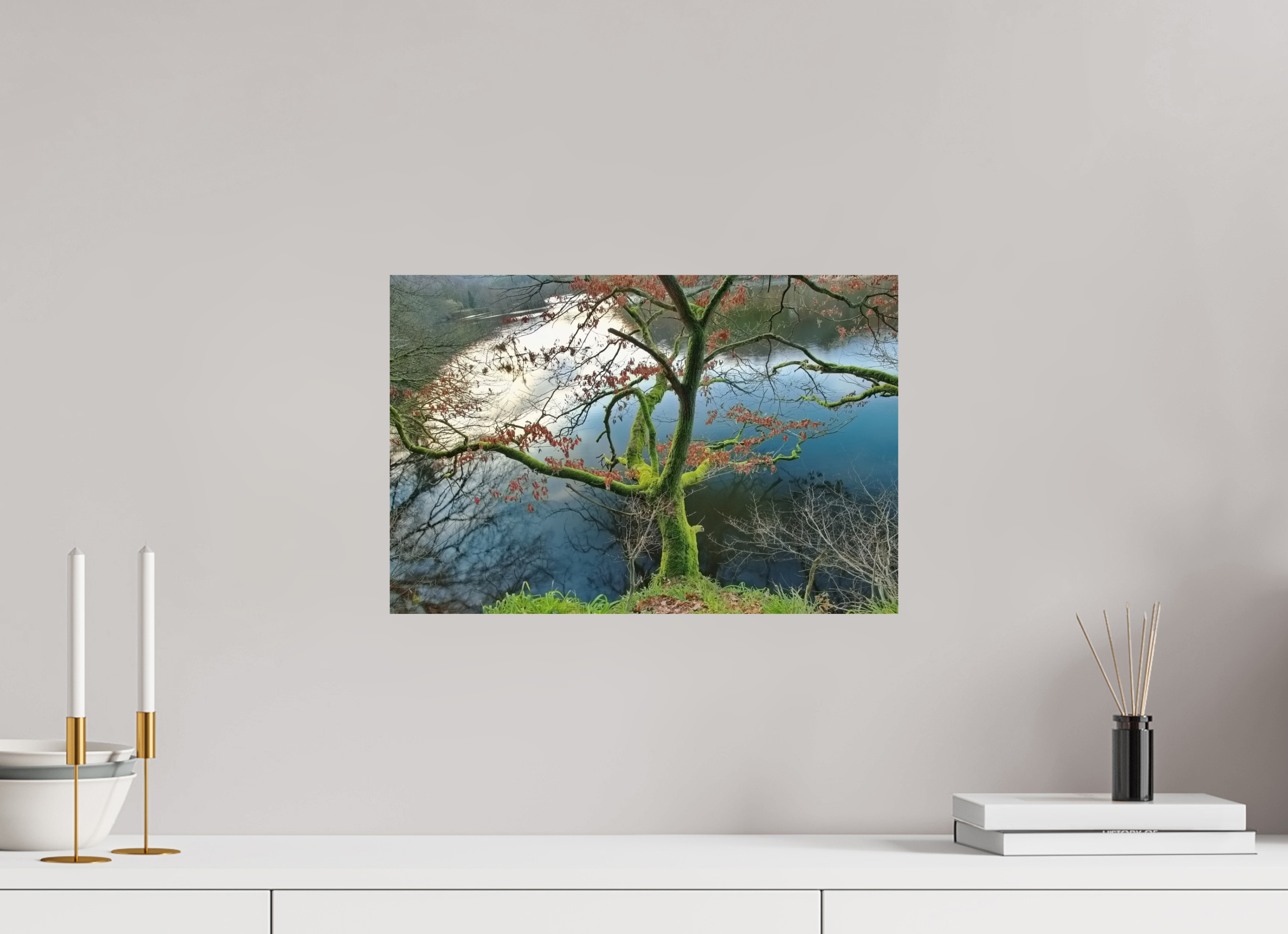 45 x 30 cm, Photo Print On Fuji Crystal DP II Tree in the Eifel region by the lake