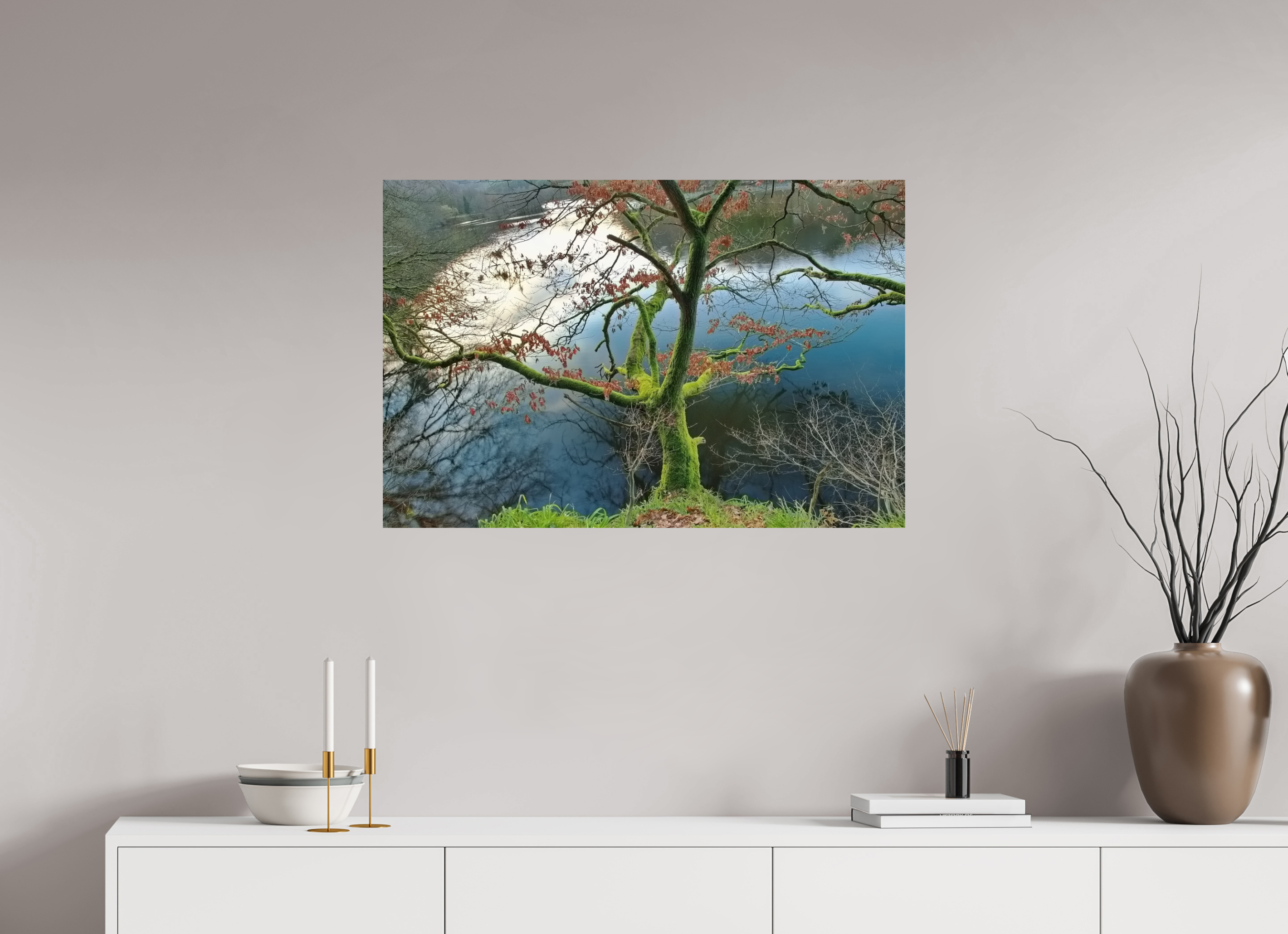 90 x 60 cm, Photo Print On Fuji Crystal DP II Tree in the Eifel region by the lake